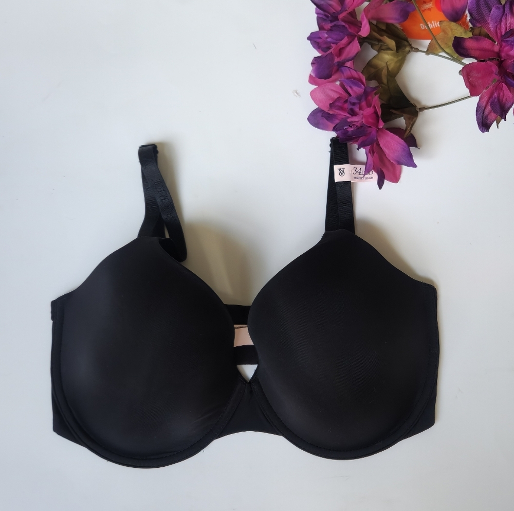 Victoria's Secret 34DDD Lightly Lined Demi Bra Smooth Black Multi Way Straps NWT